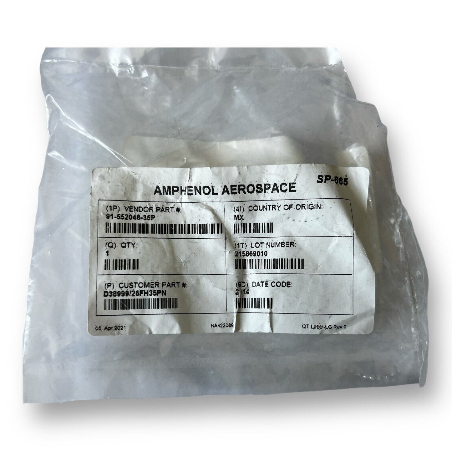 NEW Amphenol D38999/26FH35PN - 100 Position Circular Mil Spec Connector - USA - Premium from Amphenol - Just $94.99! Shop now at Engtechsupplies